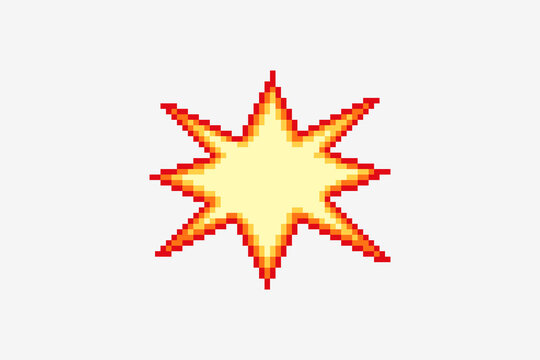 Comic boom explosion pixel art, vector illustration on isolated background.