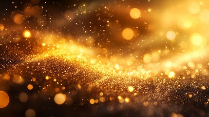 Obraz premium Golden glitter sparkling in the light, creating a luxurious and festive atmosphere perfect for celebrations and special occasions.