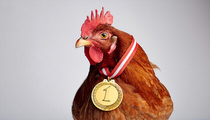 Proud Rooster Wearing a Gold Medal