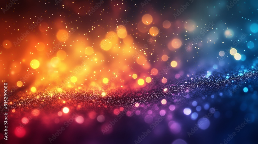 Poster a colorful abstract art piece featuring glitter and bokeh lights in vibrant hues, creating a joyful 