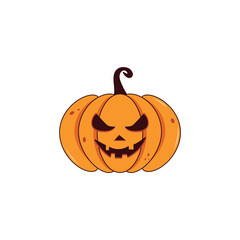 Spooky Halloween orange pumpkin with scary face. Scary smiling pumpkin icon. Vector illustration for Happy Halloween.