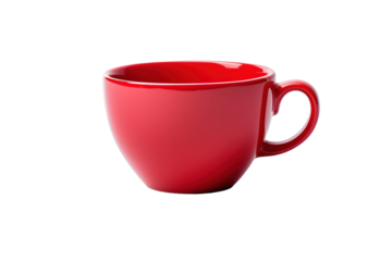 Bright Red Coffee Mug Resting Alone on a Minimalist White Surface in Morning Light on Transparent PNG Background.