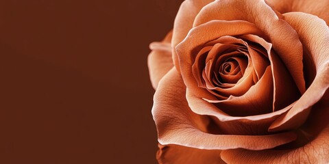 A detailed view of a single rose set against a warm, earthy tone