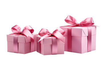 Delightful Pink Gift Boxes Adorned With Ribbons for Special Celebrations and Joyous Occasions on Transparent PNG Background.