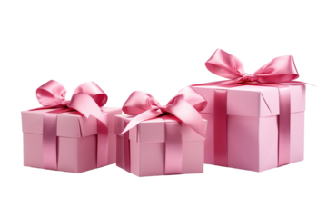 Delightful Pink Gift Boxes Adorned With Ribbons for Special Celebrations and Joyous Occasions on Transparent PNG Background.