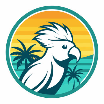 recommend clip art: circle cockatoo logo with palm trees behind under a strong line shape solid art vector