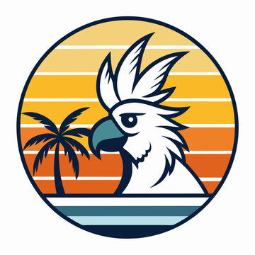 recommend clip art: circle cockatoo logo with palm trees behind under a strong line shape solid art vector