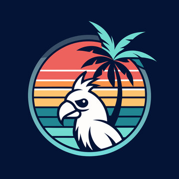 recommend clip art: circle cockatoo logo with palm trees behind under a strong line shape solid art vector