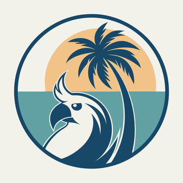 recommend clip art: circle cockatoo logo with palm trees behind under a strong line shape solid art vector