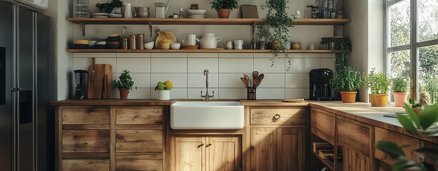 A cottagestyle kitchen with farmhouse sink