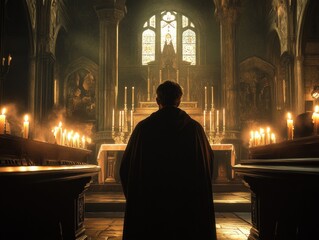 Naklejka premium Man at Church Entrance