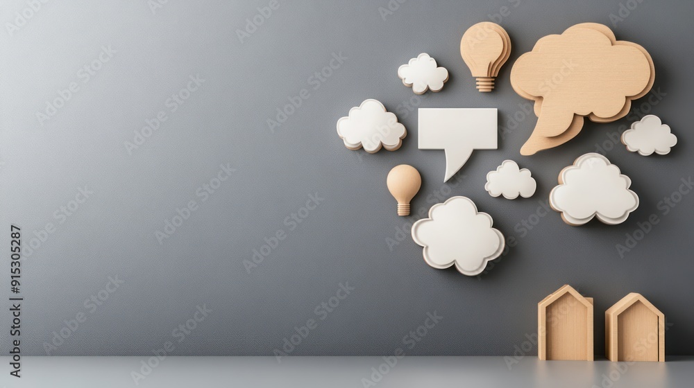 Aufkleber layers of paper training modules in abstract classroom setting | conceptual education background wit