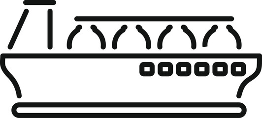 Line drawing of a cruise ship sailing on water with passengers looking at the ocean view