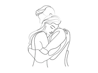 One single line drawing of man and woman hugging line art vector illustration