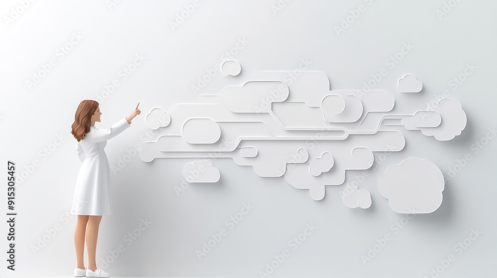 Aufkleber creative papercut of teacher pointing at flowchart for training development in classroom setting wit