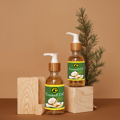 Amber Dropper bottles Mockup group on wooden Natural Box