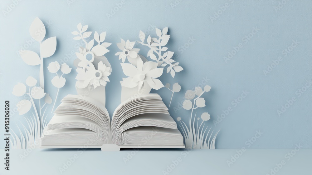 Aufkleber foundations of knowledge: papercut classroom scene with open book symbolizing training development,g
