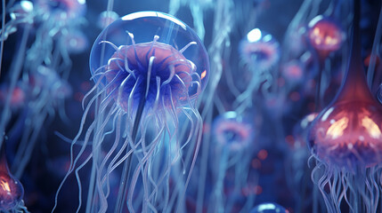 Abstract blue jelly fish in mixes realistic