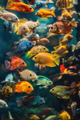 Fototapeta premium Group of fish swimming in aquarium