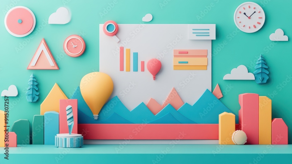 Aufkleber data-driven training development in papercut classroom setting with charts and graphs on walls,gener