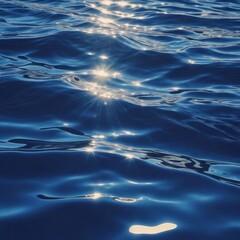 A surface of sea water reflecting the sun's rays, small waves on the sea surface, deep body of water, navy blue water