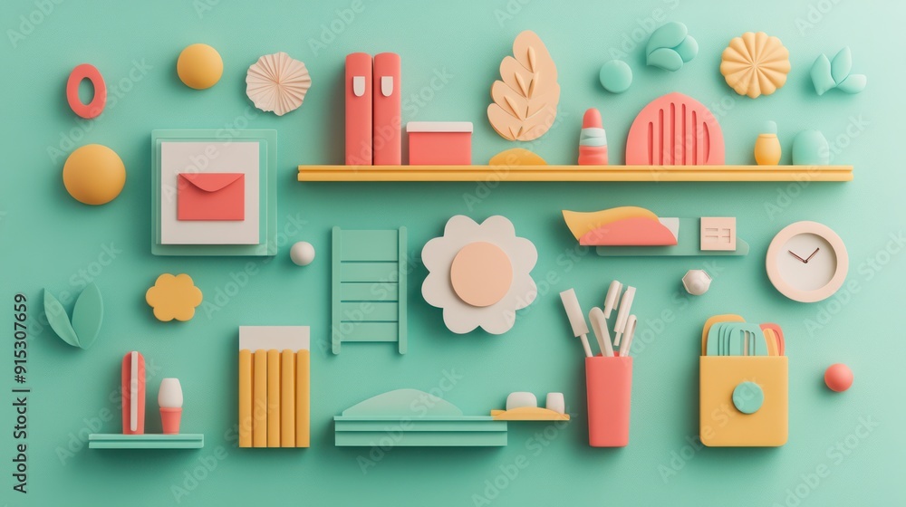 Aufkleber comprehensive training development in classroom with papercut shelves symbolizing educational resour