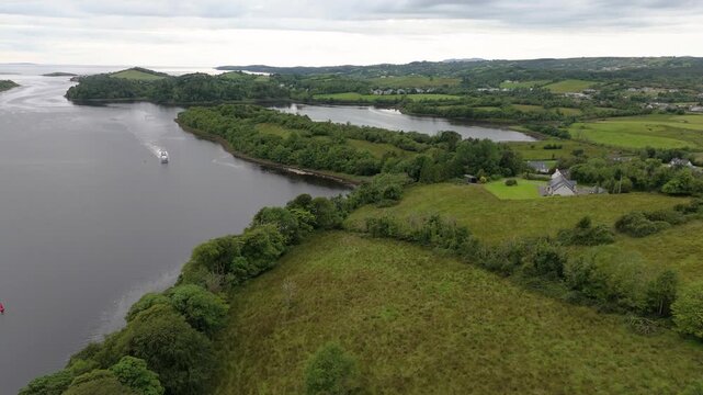 Aerial view of the townland of Revlin and the waterbus by Donegal town, Ireland
