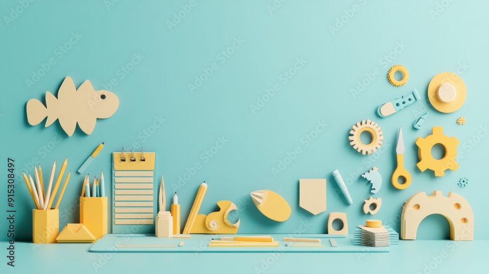 Aufkleber creative papercut of classroom setup for training workshop with optimized learning resources, desk t