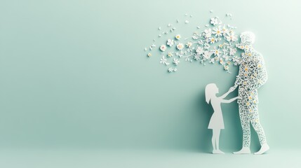 Whimsical Papercut Illustration of Teacher and Student Embracing Mentorship Journey, Symbolic Learning Connection | Copy Space,Generative Ai