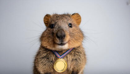 quokka wearing a gold medal