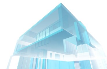 Architectural sketch of modern house building 3d rendering