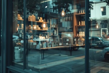 A storefront filled with various goods and products, perfect for use in e-commerce or retail settings