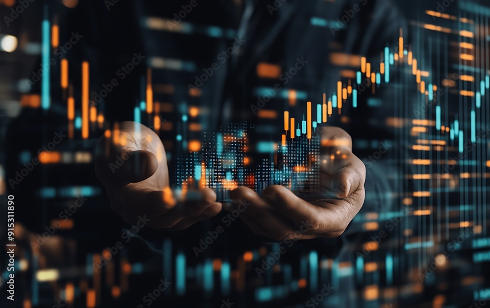 Aufkleber digital data visualization in hands