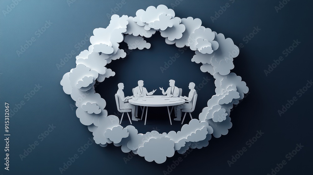 Aufkleber innovative faculty roundtable discussion papercut art with abstract collaboration shapes - creative 