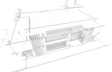 Architectural sketch of modern house building 3d rendering