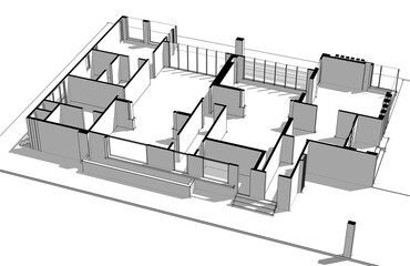 3d render of a building