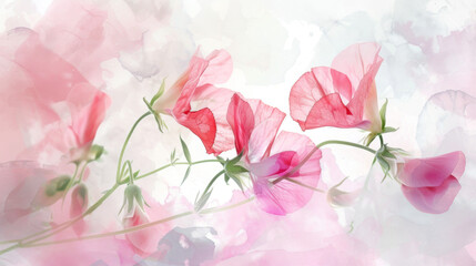 Fototapeta premium A beautiful image of delicate pink flowers with soft focus, creating a dreamy and ethereal floral scene.