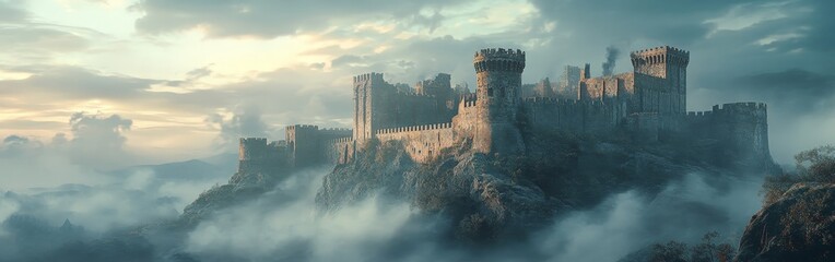 Mysterious Medieval Castle Under Moonlit Sky