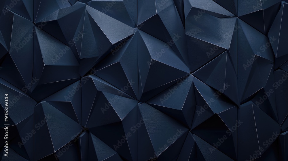 Poster a close-up shot of a textured wall made up of dark blue triangles, great for abstract or modern desi