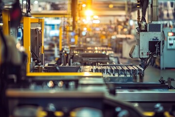 Production line with automated machinery during daytime