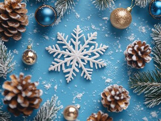Snowflake with Pine Cones and Ornaments