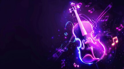 Fototapeta premium Neon Violin with Musical Notes
