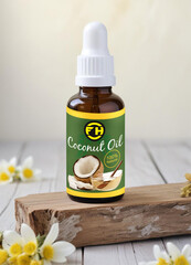 mockup of a amber dropper label with natural herbal background