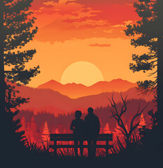 park outdoor overlook silhouette distress design