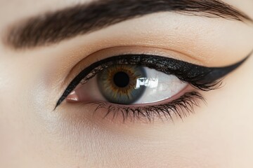 Obraz premium Detailed Close-Up of a Human Eye With Dramatic Eyeliner Design on a Light Background