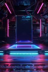 Fototapeta premium Neon-lit computer setup with a keyboard