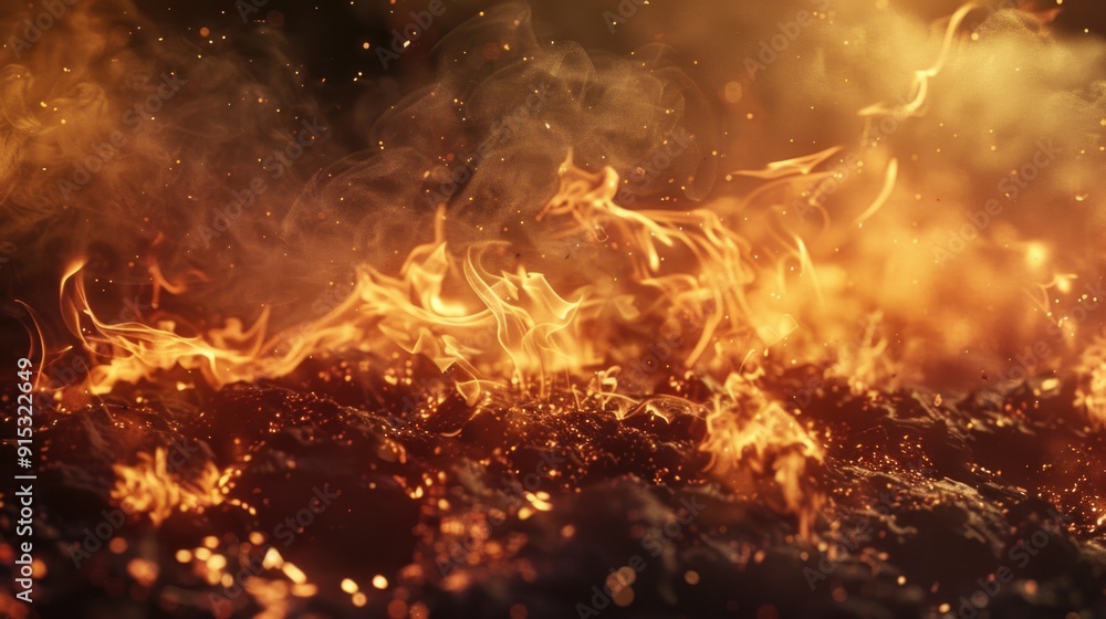Aufkleber a close-up view of a fire with smoke billowing out, ideal for use in scenarios where a warm and cozy