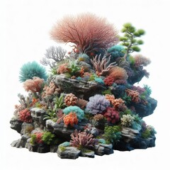 A tropical coral reef on rocks isolated on a white background
