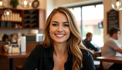 Obraz premium A beautiful attractive woman is in cafe