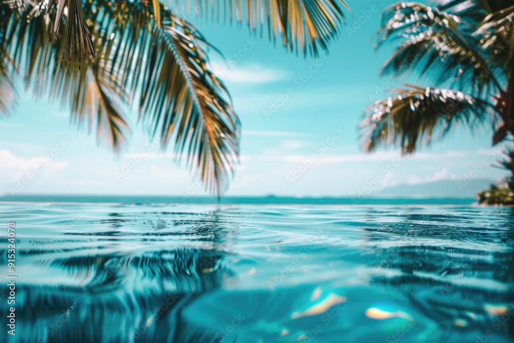 Poster coastal scene with palm trees standing tall near the ocean